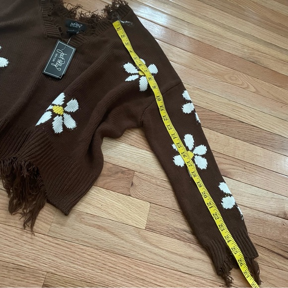Just Polly Knit Sweater Womens Large Brown Daisy Cottagecore Fairy Artsy NWT - Picture 6 of 7